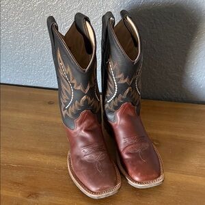 Youth Boys Western Leather Boots - Brown and Black